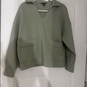 Banana Republic Light Sage Green V-Neck Pocket Sweater